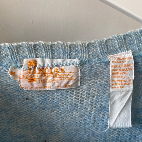 70's Blue Stained Sweater - Medium