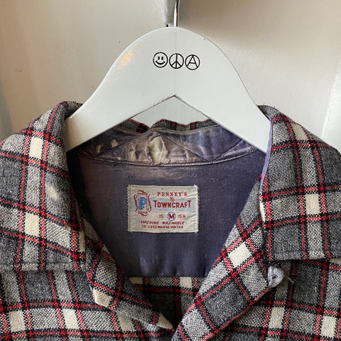 60's Loop Collar Flannel Button Shirt - Medium