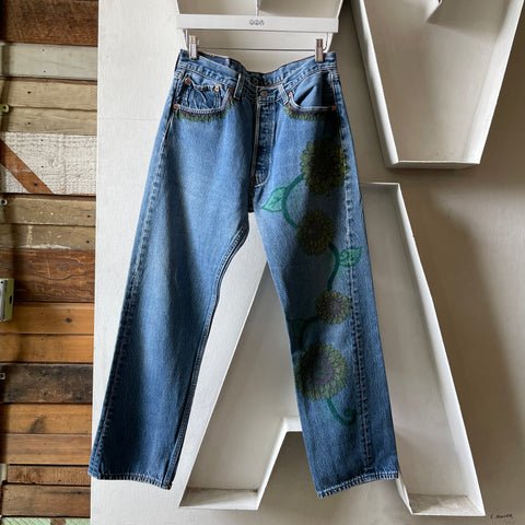 90’s Levi’s Hand Drawn Flower 501 - 30” x 27”