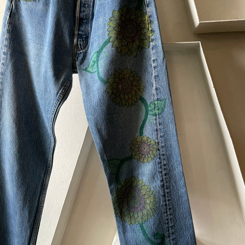 90’s Levi’s Hand Drawn Flower 501 - 30” x 27”