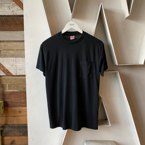 80's Black Pocket Tee - Large