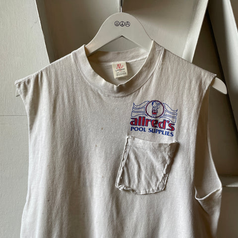 80’s Pool Supply Thrashed Sleeveless Pocket Tee - Small