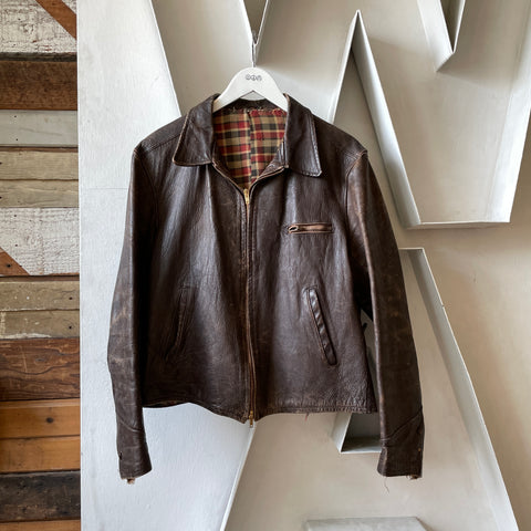 40’s Brown Leather Zip-Up Jacket - Medium