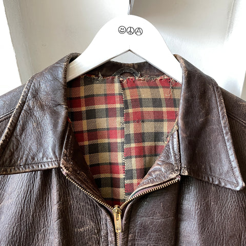 40’s Brown Leather Zip-Up Jacket - Medium