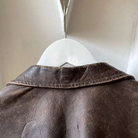 40’s Brown Leather Zip-Up Jacket - Medium