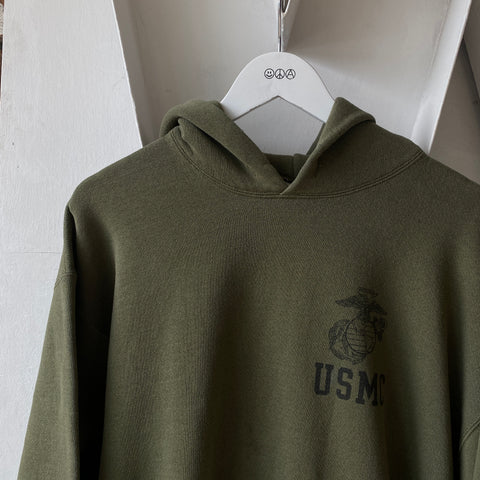 90's USMC Olive Hoodie - Large
