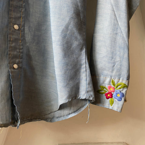 70's Sears Embroidered Western Chambray - Medium