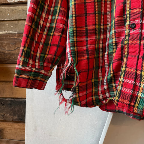 60’s All Cotton Plaid Flannel - Large
