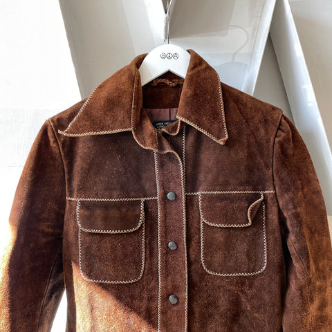 70’s Contrast Stitch Suede Jacket - Small