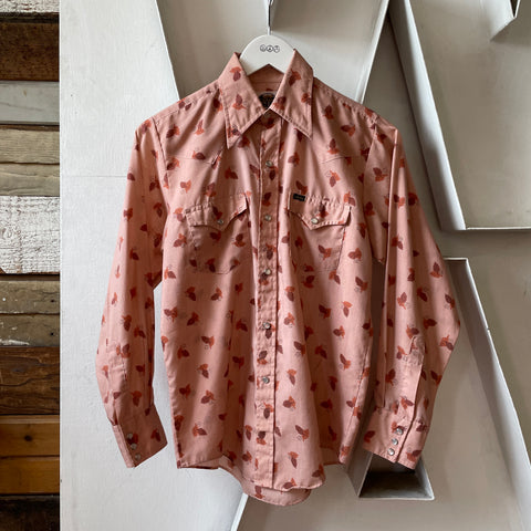 70’s Leaf Print Western Shirt - Medium