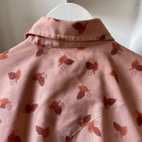 70’s Leaf Print Western Shirt - Medium