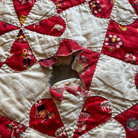 Antique Hand stitched Picnic Quilt - 7' x 5.5'