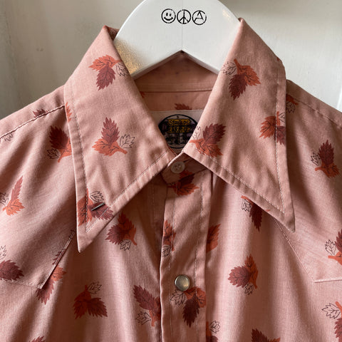 70’s Leaf Print Western Shirt - Medium
