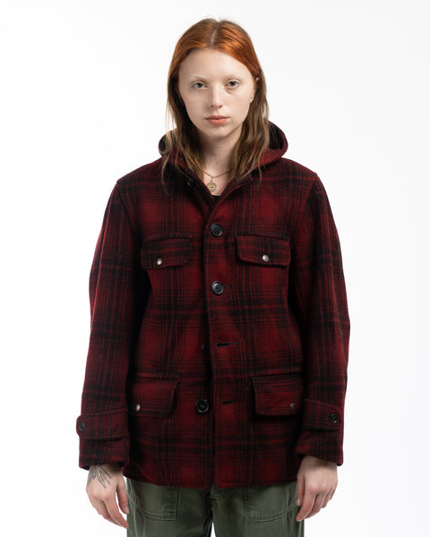 50’s Heavy Wool Hooded Plaid Jacket - Medium