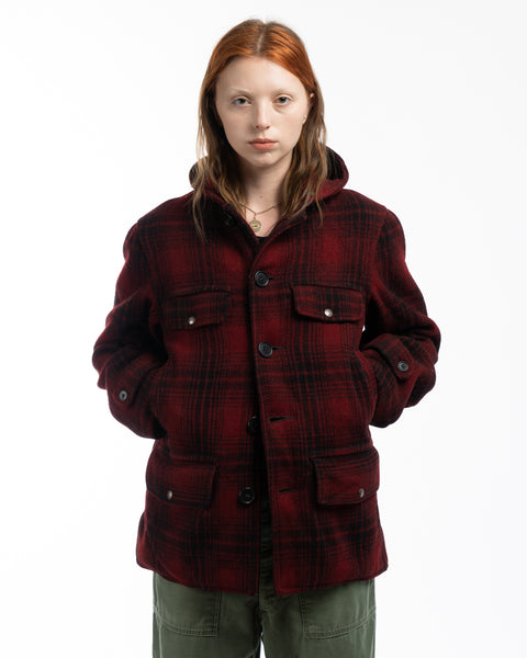 50’s Heavy Wool Hooded Plaid Jacket - Medium