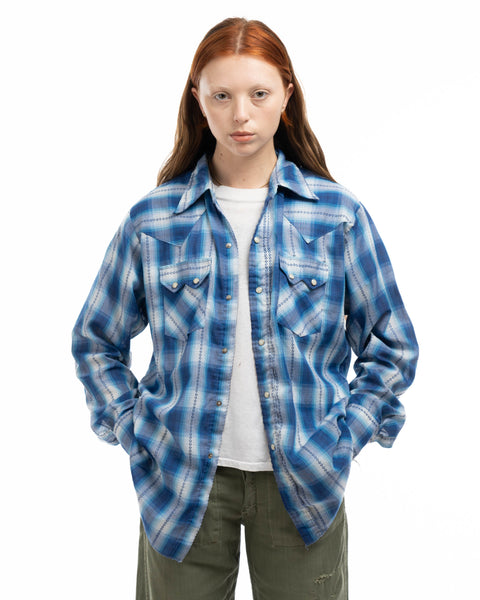 70’s Plaid Pearl Snap Western Shirt - Large